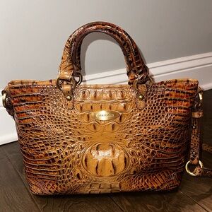 Brahmin Medium Arno Melbourne Toasted Almond Satchel Shoulder Bag Croc Embossed